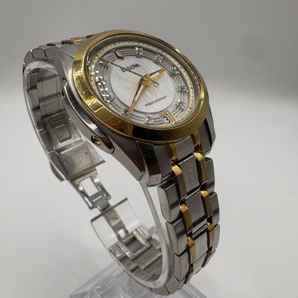 Bulova Precisionist 98P129 Women's Watch - Two-Tone Diamond & Mother of Pearl - Picture 2 of 6